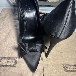 Gucci Black Satin Heels with Bow